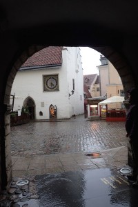 The clock, cobbled stones