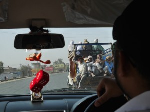 On our way to Jaipur. Look at Hanuman hanging from the mirror. 