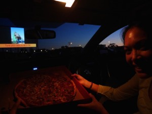 at the drive-in. PIzza!!