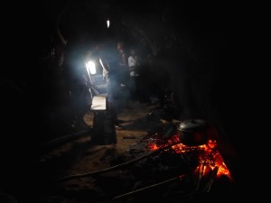 Grilled fish. Camping on the beach. 