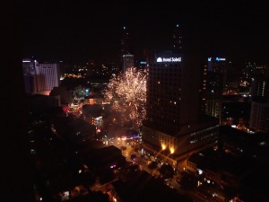 View from our hotel. Fireworks!